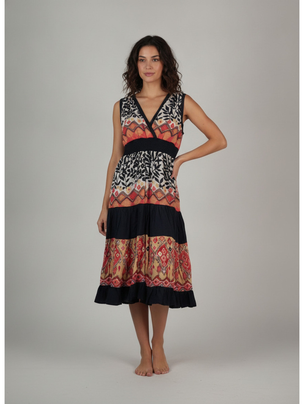 NWT Jessica Taylor Orange Bohemian Print Tiered Sleeveless Dress 1X